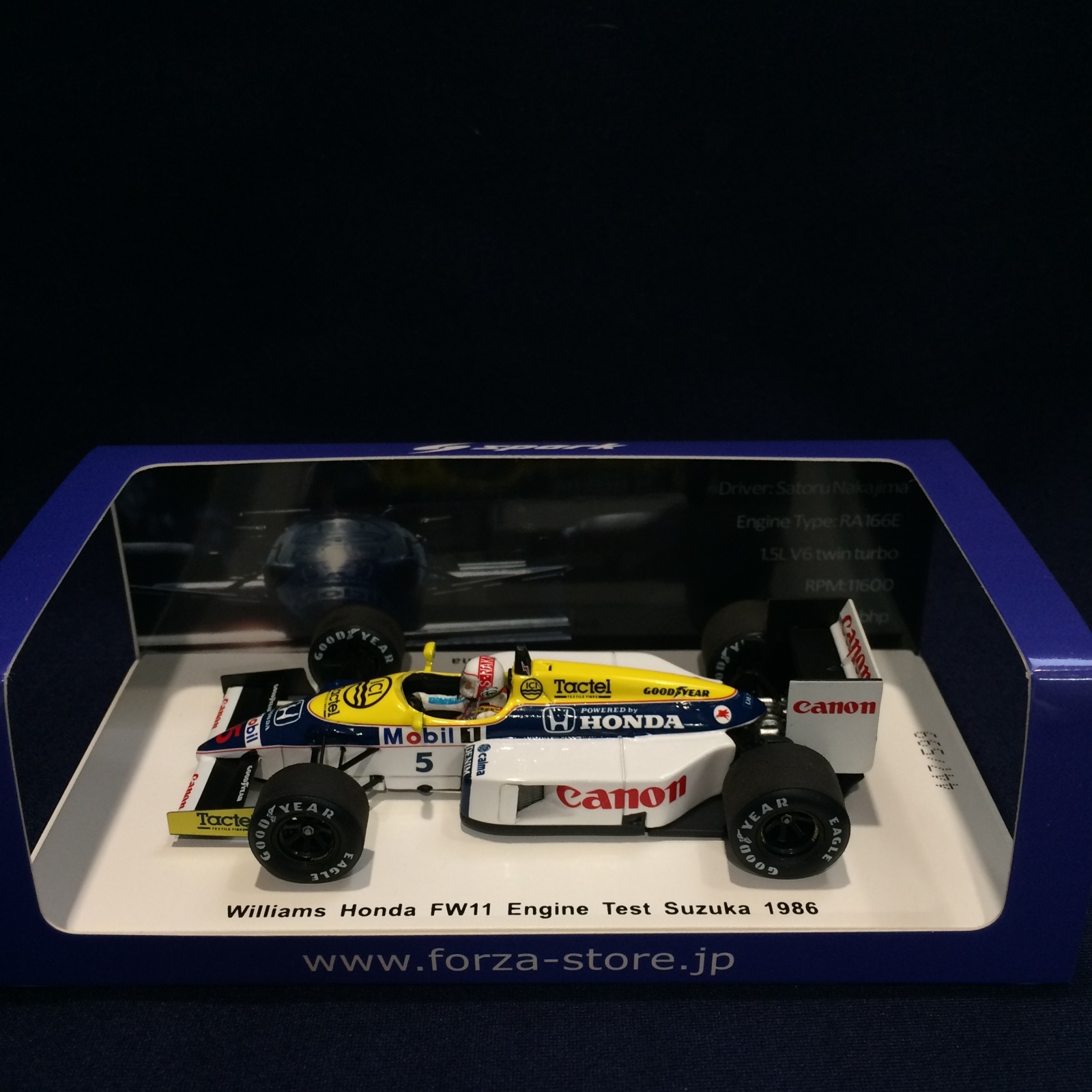 画像1: セカンドハンド品●FORZA別注●SPARK 1/43 WILLIAMS HONDA FW11 ENGINE TEST SUZUKA 1986 (中嶋悟）#5